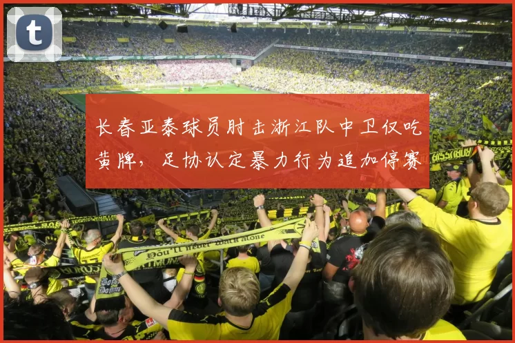 长春亚泰球员肘击浙江队中卫仅吃黄牌，足协认定暴力行为追加停赛五场